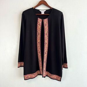 Exclusively Misook Black Pink Paisley Embellished Cardigan Acrylic Size Small